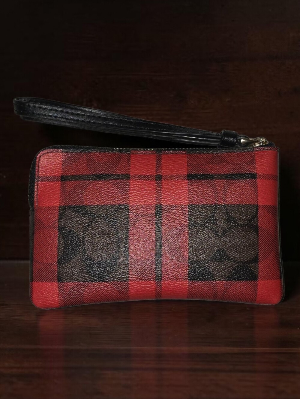 Coach Red and Black Plaid Signature Wristlet - Picture 2 of 8